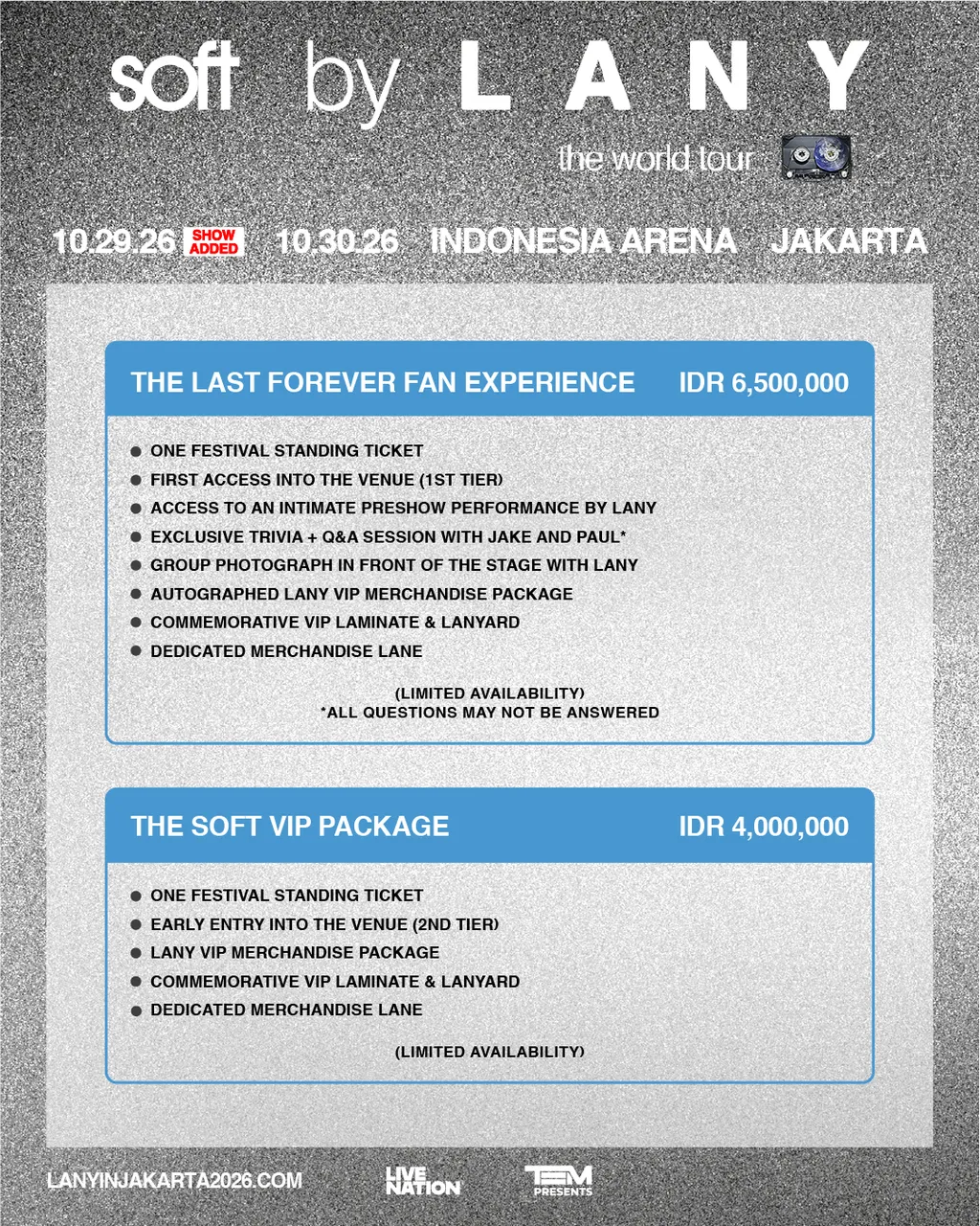 Benefit The Last Forever Fan Experience dan The Soft VIP Package LANY Jakarta 2026